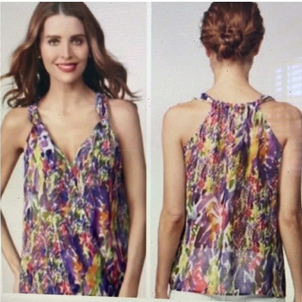 EUC CAbi Sheer Petal Wrap front Top Sheer Floral Watercolor Polyester Size M - Picture 2 of 10